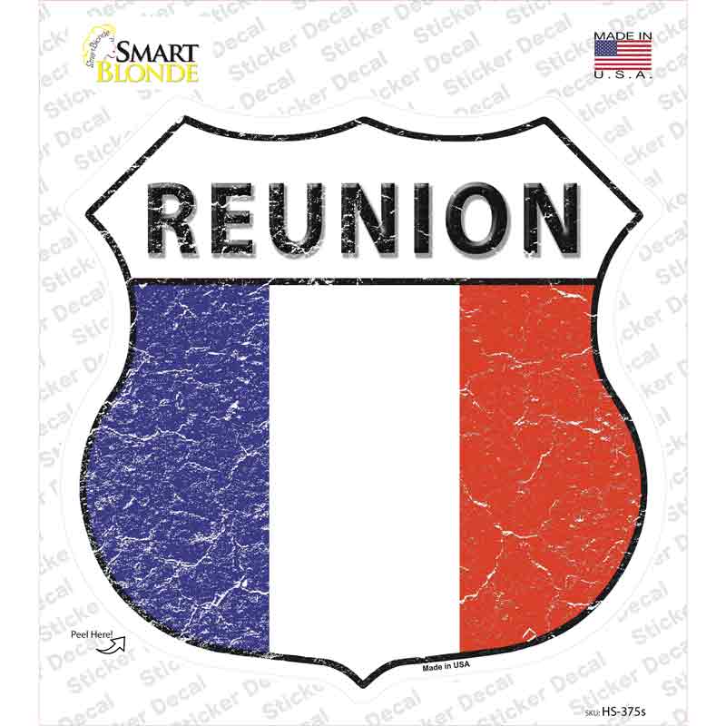 HS-375s-M Reunion Flag Novelty Highway Shield Sticker Decal - Medium
