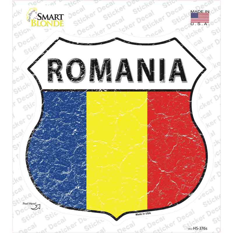 HS-376s-M Romania Flag Novelty Highway Shield Sticker Decal - Medium