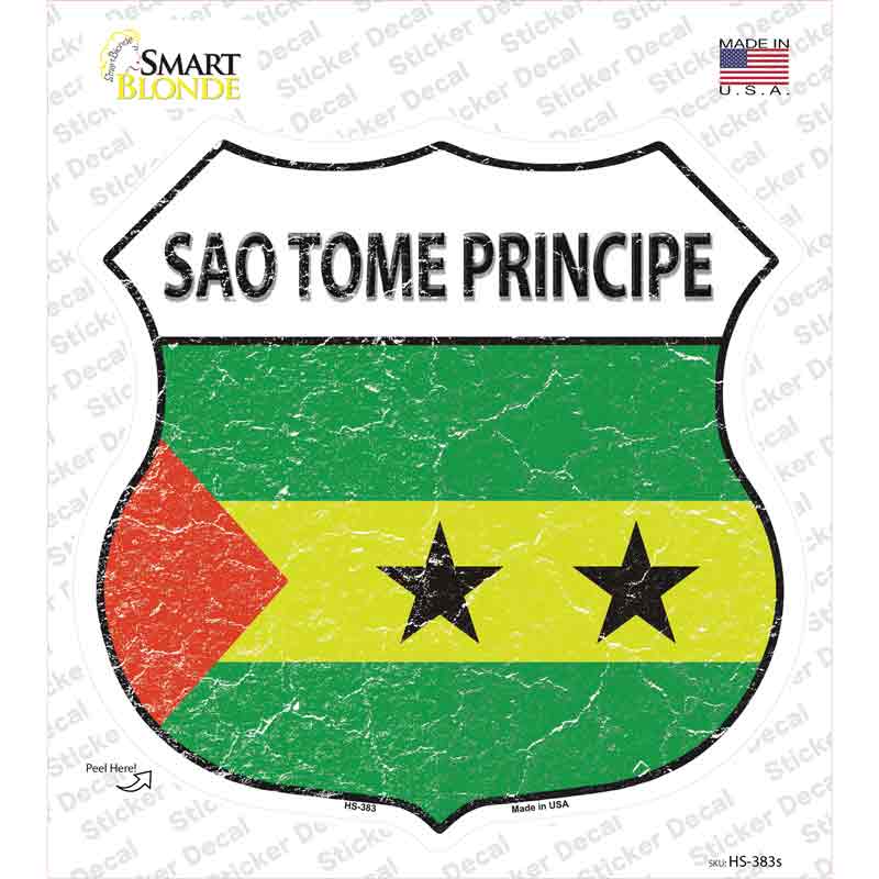 HS-383s-M Sao Tome Principe Flag Novelty Highway Shield Sticker Decal - Medium