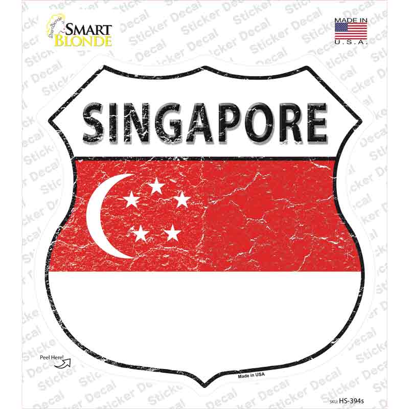 HS-394s-M Singapore Flag Novelty Highway Shield Sticker Decal - Medium