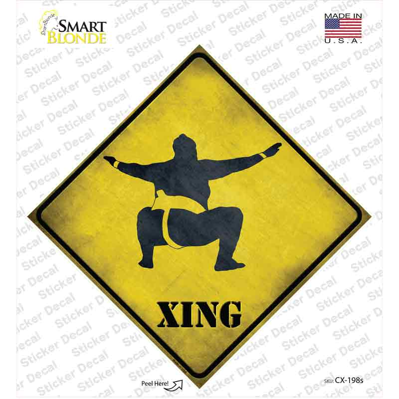 CX-198s-M Sumo Wrestler Squatting Xing Novelty Diamond Sticker Decal - Medium
