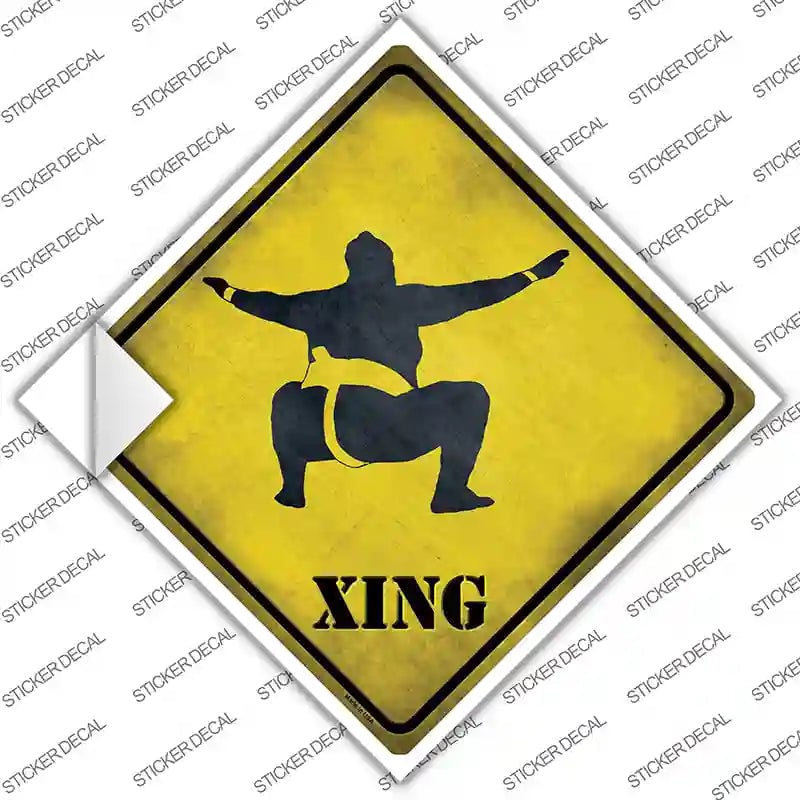 CX-198s-XL Sumo Wrestler Squatting Xing Novelty Diamond Sticker Decal - Extra Large