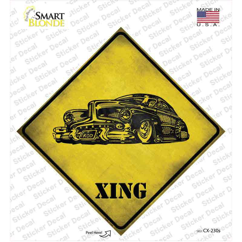 CX-230s-M Classic Hot Rod Xing Novelty Diamond Sticker Decal - Medium