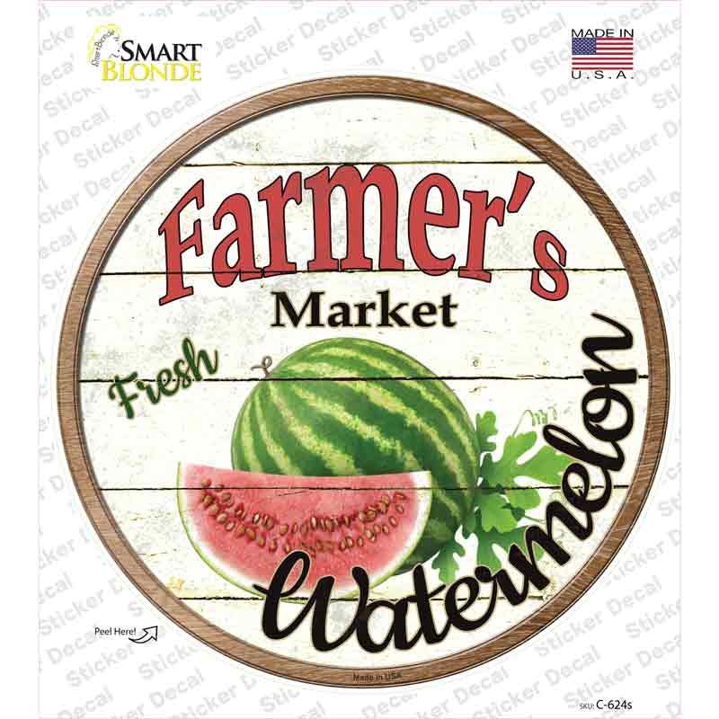C-624s-M Farmers Market Watermelon Novelty Circle Sticker Decal - Medium