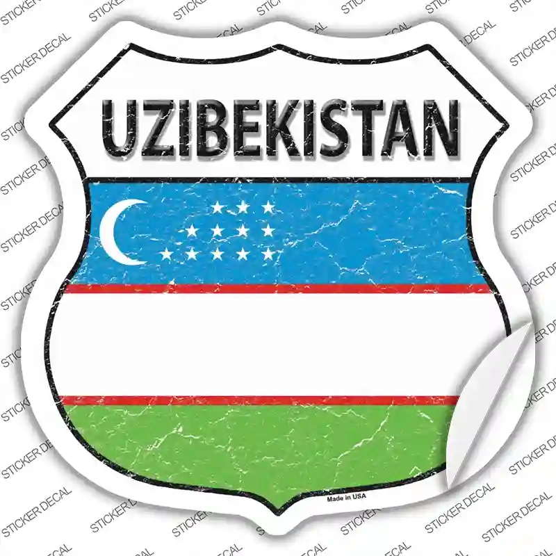 HS-449s-L Uzbekistan Flag Novelty Highway Shield Sticker Decal - Large
