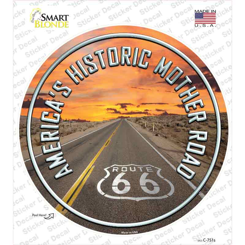 C-751s-M Mother Road Route 66 Novelty Circle Sticker Decal - Medium
