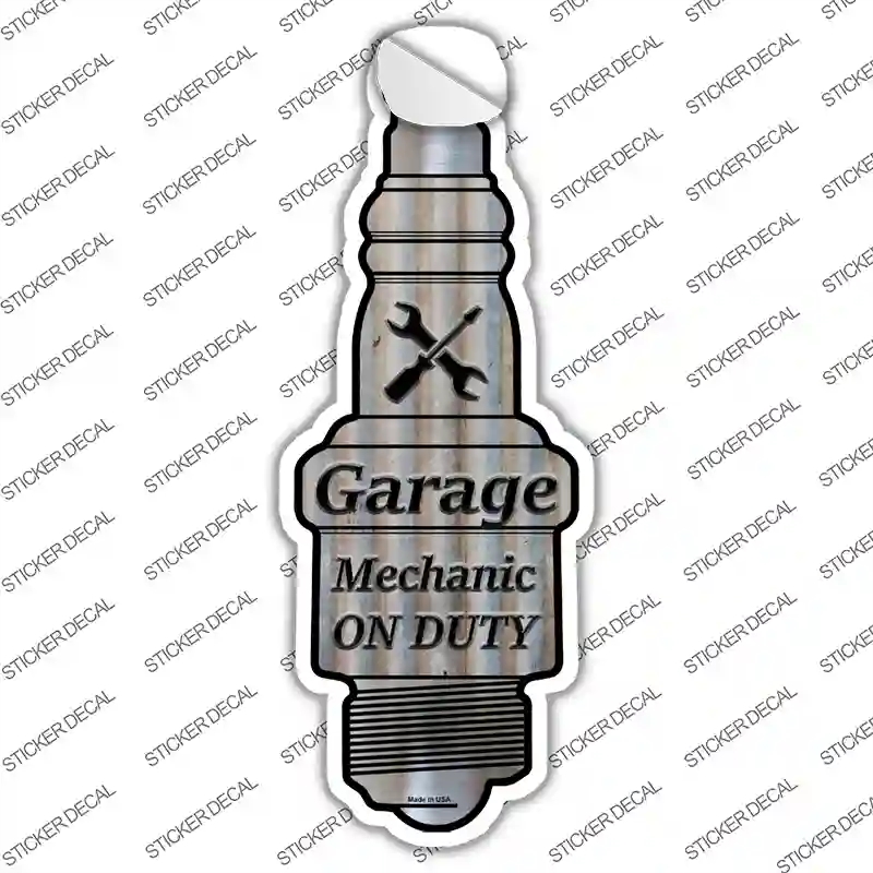 J-041s-S Garage Mechanic on Duty Novelty Spark Plug Sticker Decal - Small