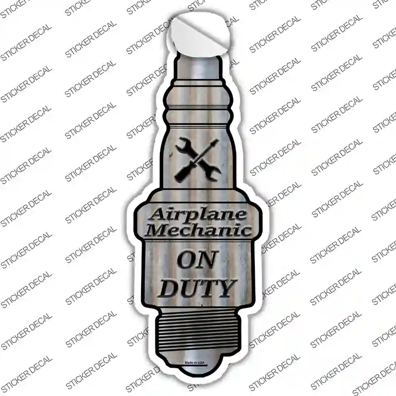 J-044s-S Airplane Mechanic on Duty Novelty Spark Plug Sticker Decal - Small