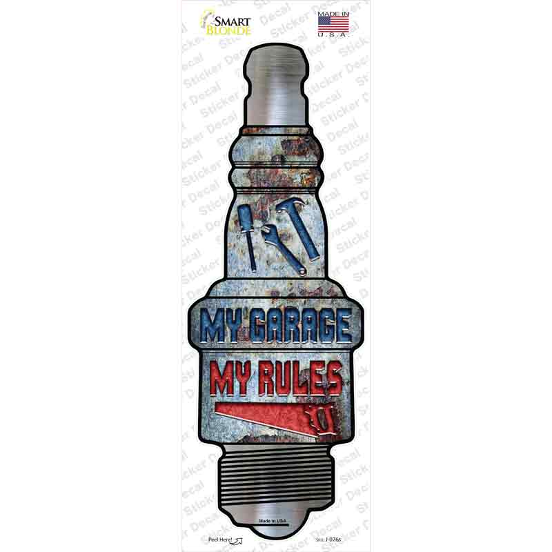 J-076s-M My Garage My Rules Novelty Spark Plug Sticker Decal - Medium