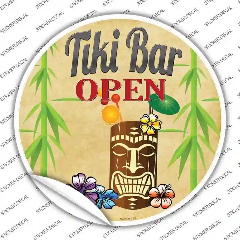 C-815s-L Tiki Bar Open Novelty Circle Sticker Decal - Large