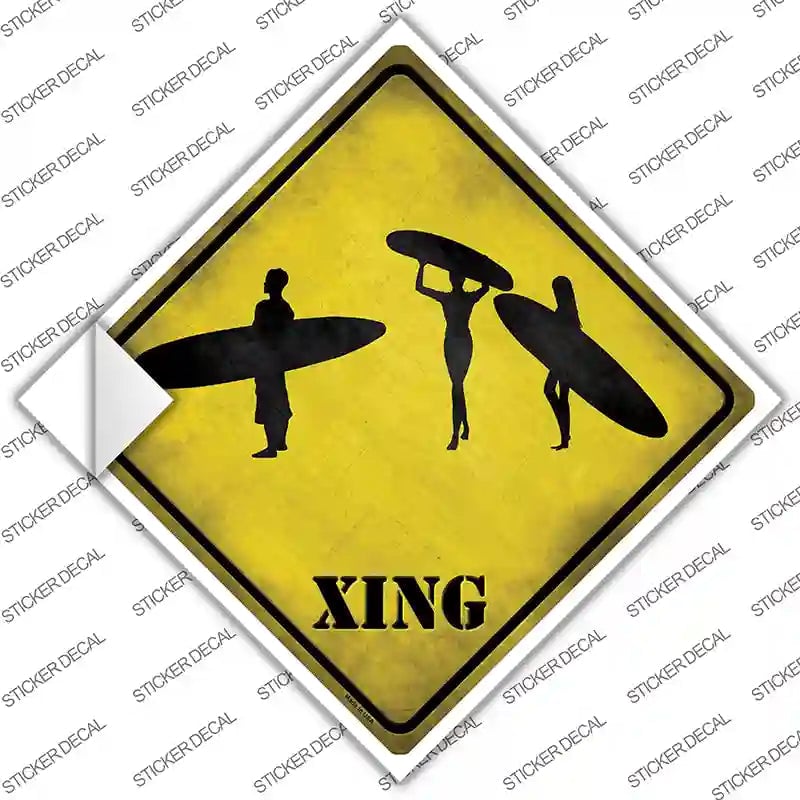 CX-158s-L Surfers Xing Novelty Diamond Sticker Decal - Large