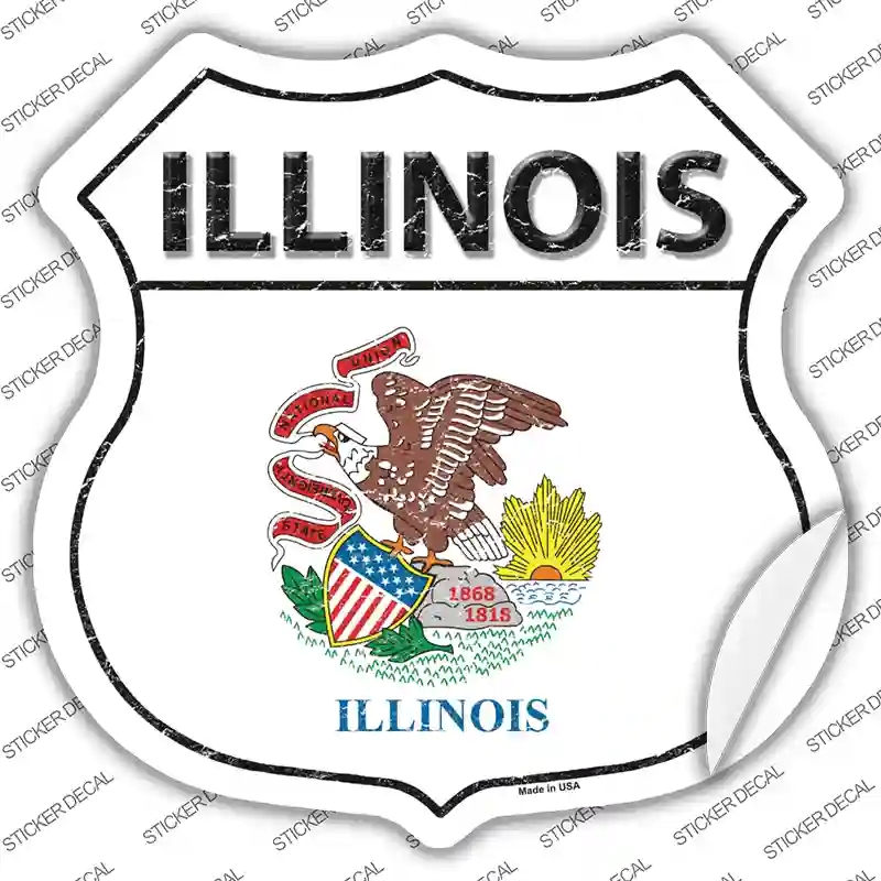 HS-121s-L Illinois Flag Novelty Highway Shield Sticker Decal - Large