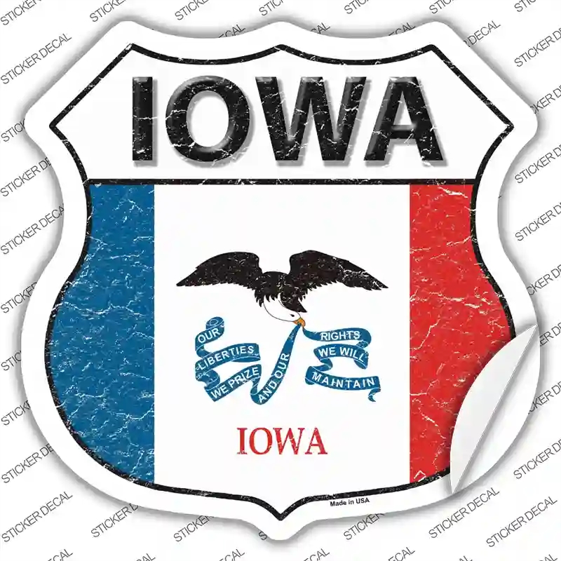HS-123s-S Iowa Flag Novelty Highway Shield Sticker Decal - Small