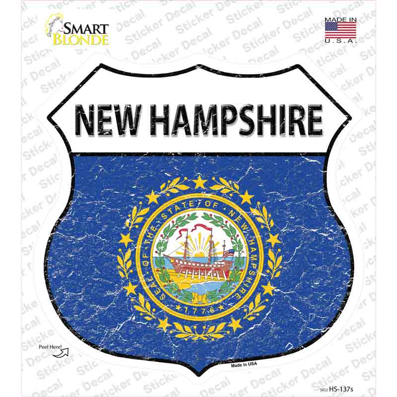 HS-137s-M   Hampshire Flag Novelty Highway Shield Sticker Decal - Medium