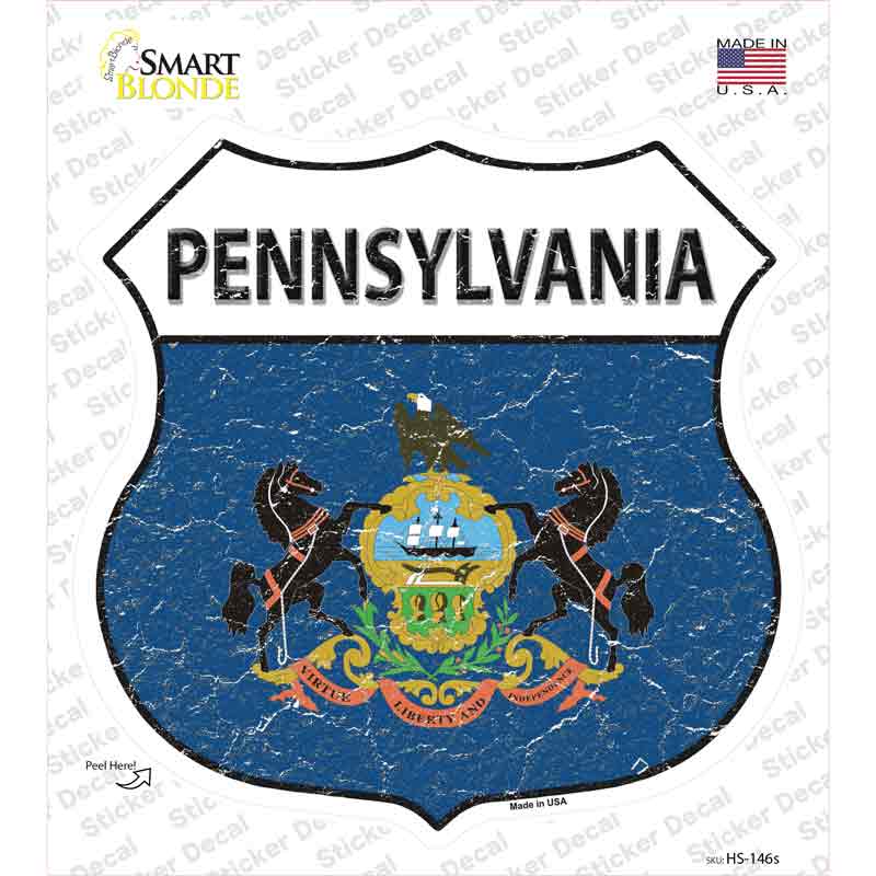 HS-146s-M Pennsylvania Flag Novelty Highway Shield Sticker Decal - Medium