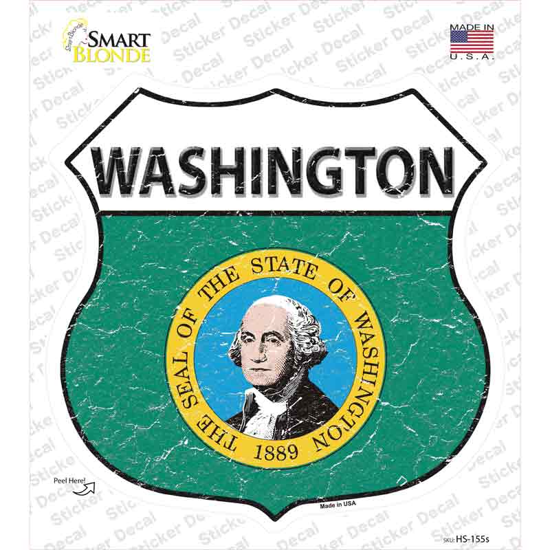 HS-155s-M Washington Flag Novelty Highway Shield Sticker Decal - Medium