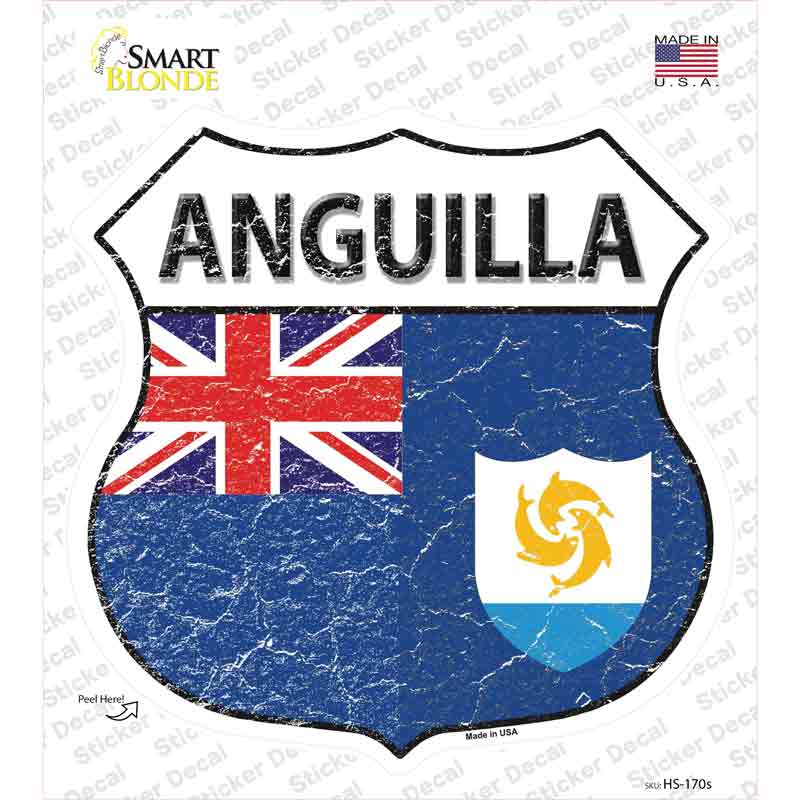 HS-170s-M Anguilla Flag Novelty Highway Shield Sticker Decal - Medium
