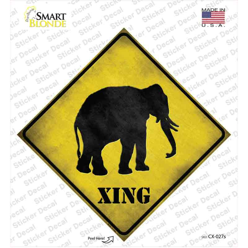 CX-027s-M Elephant Xing Novelty Diamond Sticker Decal - Medium