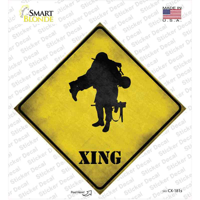 CX-181s-M Soldier Carrying Wounded Xing Novelty Diamond Sticker Decal - Medium