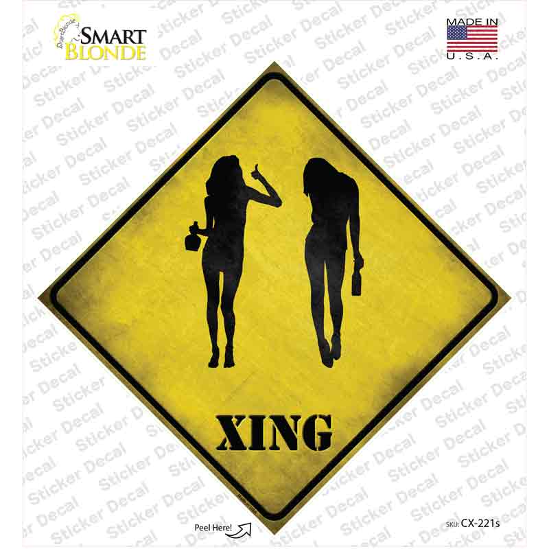 CX-221s-M Drunk Women Xing Novelty Diamond Sticker Decal - Medium
