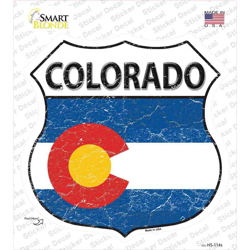 HS-114s-M Colorado Flag Novelty Highway Shield Sticker Decal - Medium
