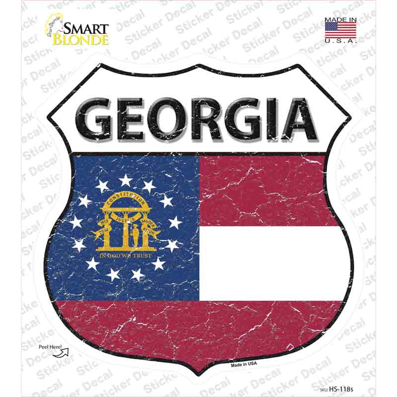 HS-118s-M Georgia State Flag Novelty Highway Shield Sticker Decal - Medium