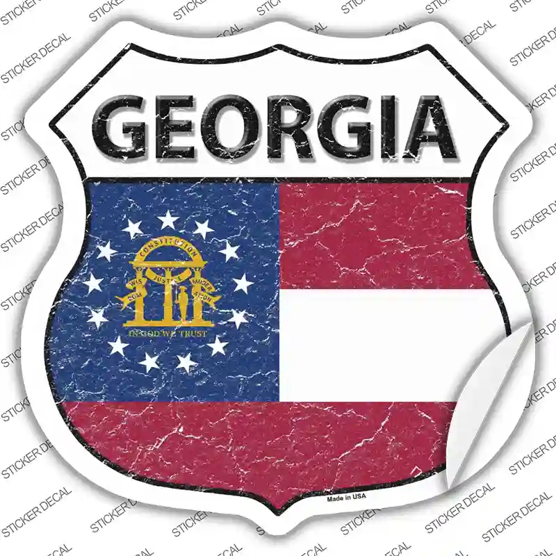 HS-118s-S Georgia State Flag Novelty Highway Shield Sticker Decal - Small
