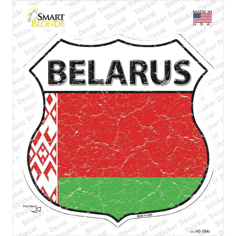 HS-184s-M Belarus Flag Novelty Highway Shield Sticker Decal - Medium
