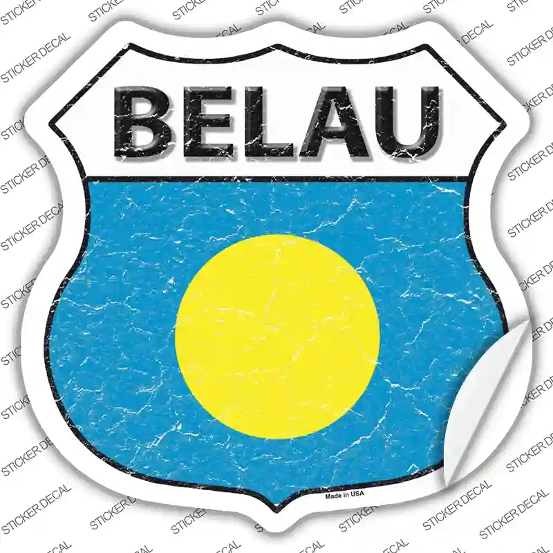 HS-185s-L Belau Flag Novelty Highway Shield Sticker Decal - Large