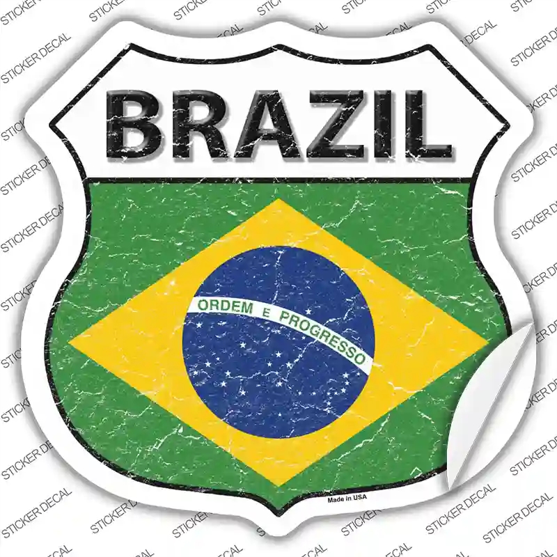 HS-195s-L Brazil Flag Novelty Highway Shield Sticker Decal - Large