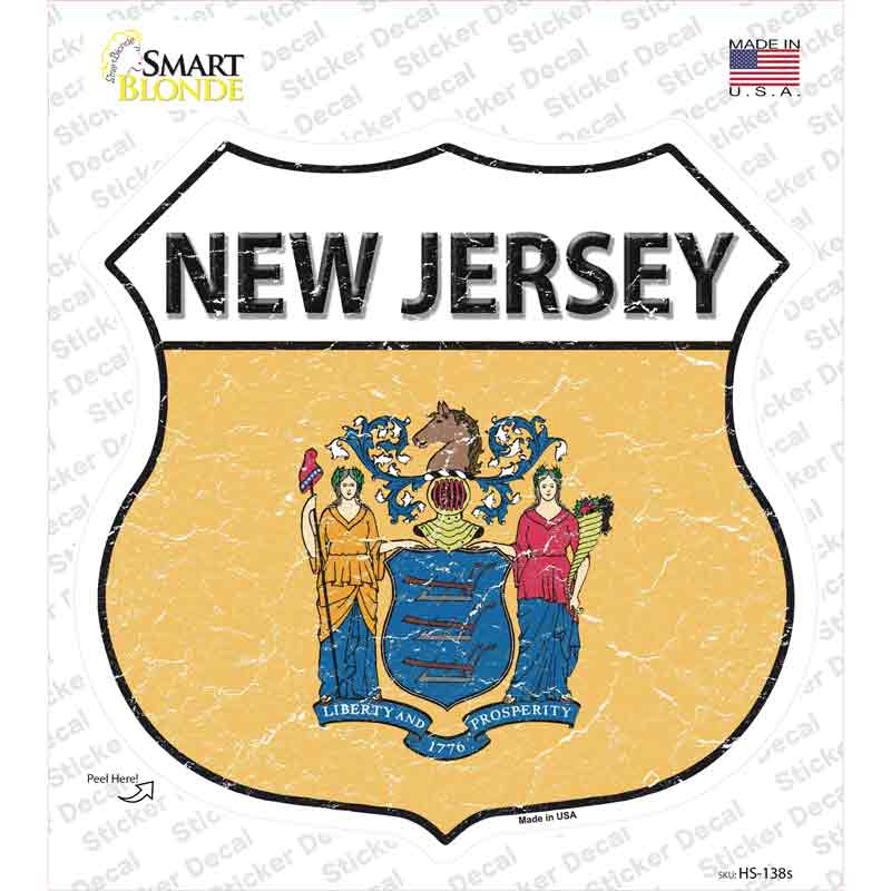 HS-138s-M   Jersey Flag Novelty Highway Shield Sticker Decal - Medium