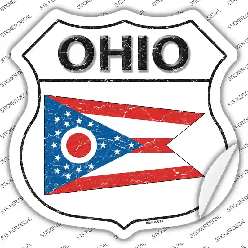 HS-143s-L Ohio Flag Novelty Highway Shield Sticker Decal - Large