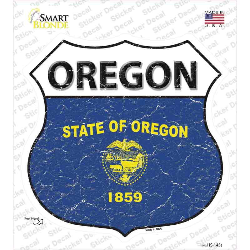 HS-145s-M Oregon Flag Novelty Highway Shield Sticker Decal - Medium