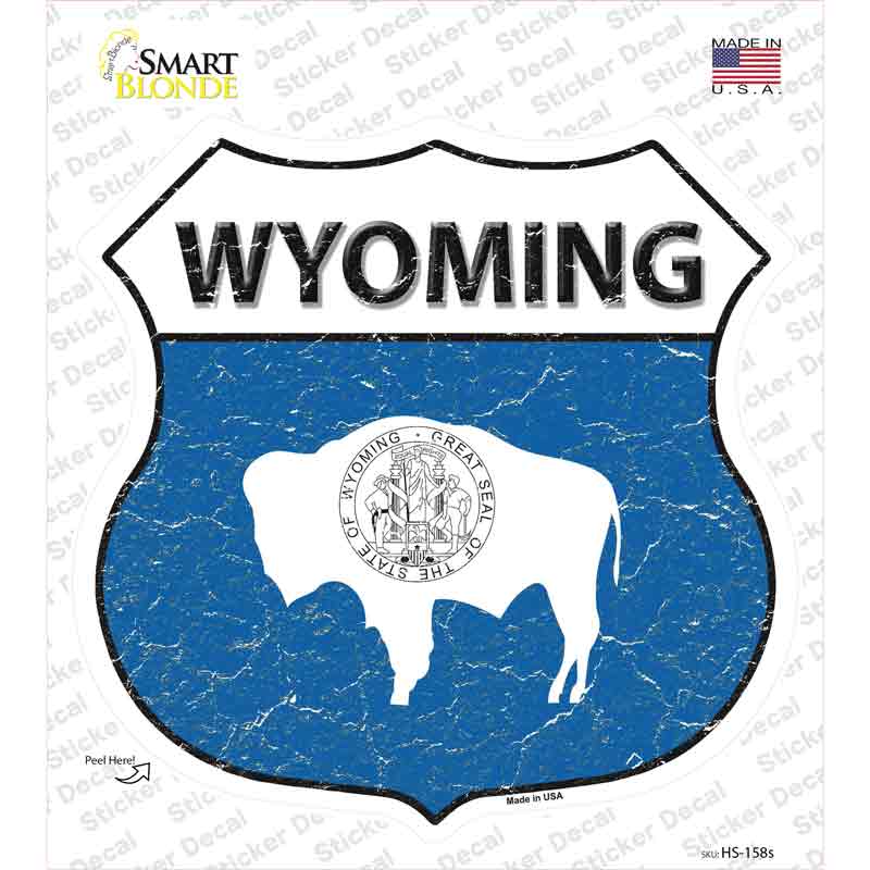 HS-158s-M Wyoming Flag Novelty Highway Shield Sticker Decal - Medium