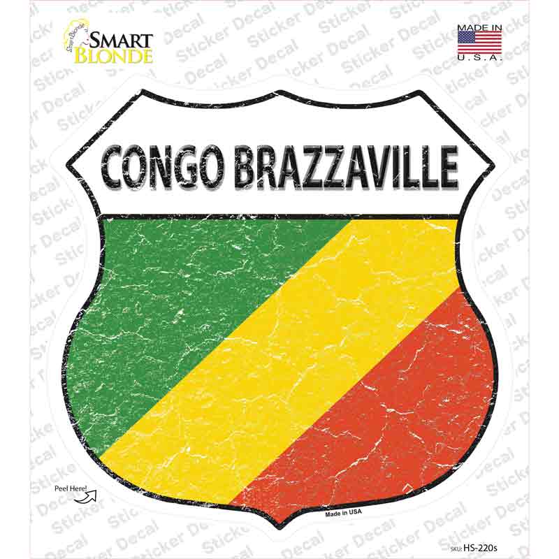 HS-220s-M Congo Brazzaville Flag Novelty Highway Shield Sticker Decal - Medium