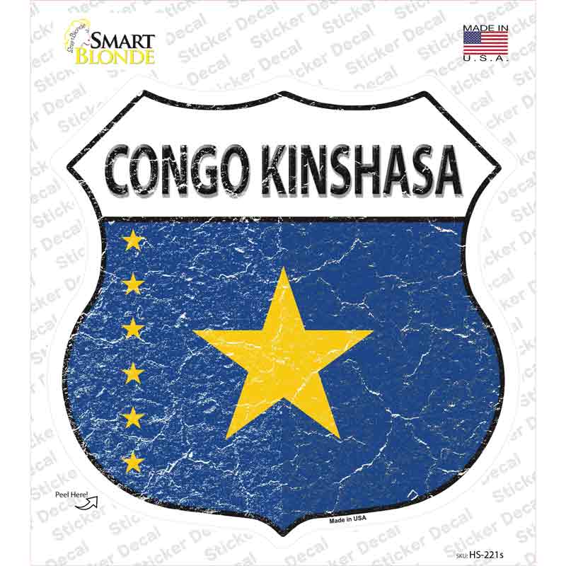 HS-221s-M Congo Kinshasa Flag Novelty Highway Shield Sticker Decal - Medium