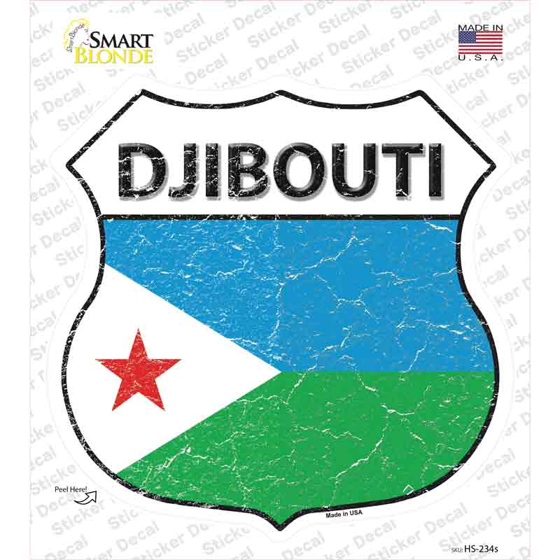 HS-234s-M Djibouti Flag Novelty Highway Shield Sticker Decal - Medium