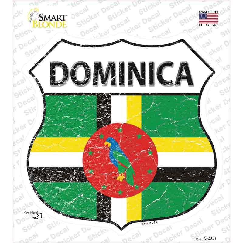 HS-235s-M Dominica Flag Novelty Highway Shield Sticker Decal - Medium