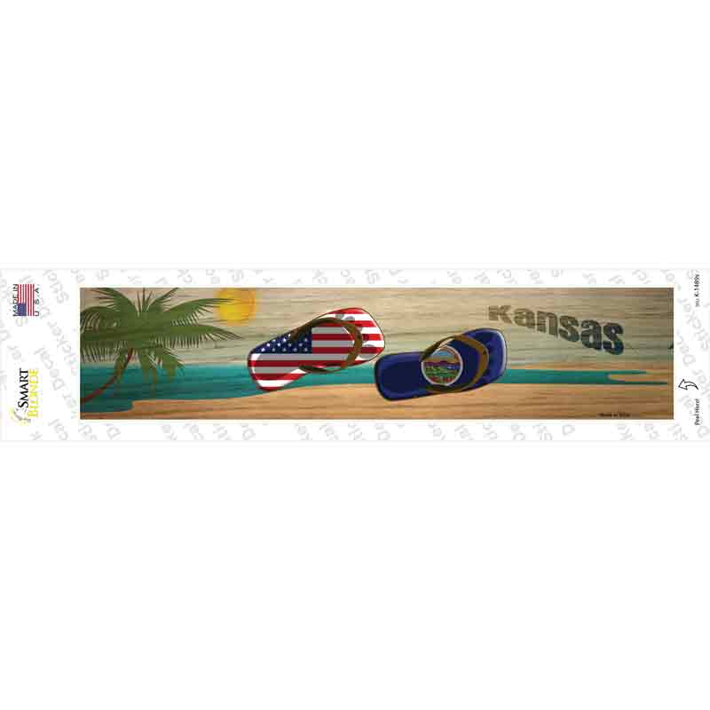 K-1489s-M Kansas & US Flag Novelty Narrow Sticker Decal - Medium