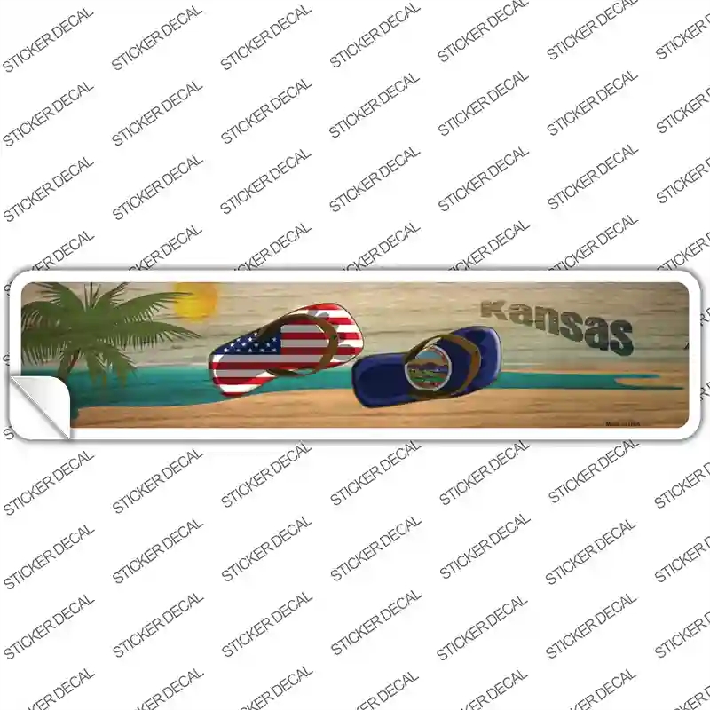 K-1489s-S Kansas & US Flag Novelty Narrow Sticker Decal - Small