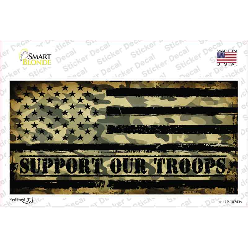 LP-10743s-M Camo American Flag Support Troops Novelty Sticker Decal - Medium