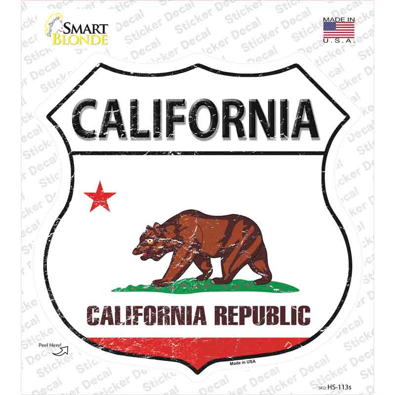HS-113s-M California Flag Novelty Highway Shield Sticker Decal - Medium