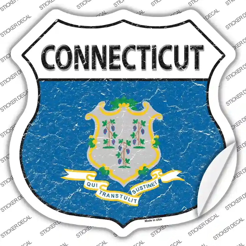 HS-115s-S Connecticut Flag Novelty Highway Shield Sticker Decal - Small