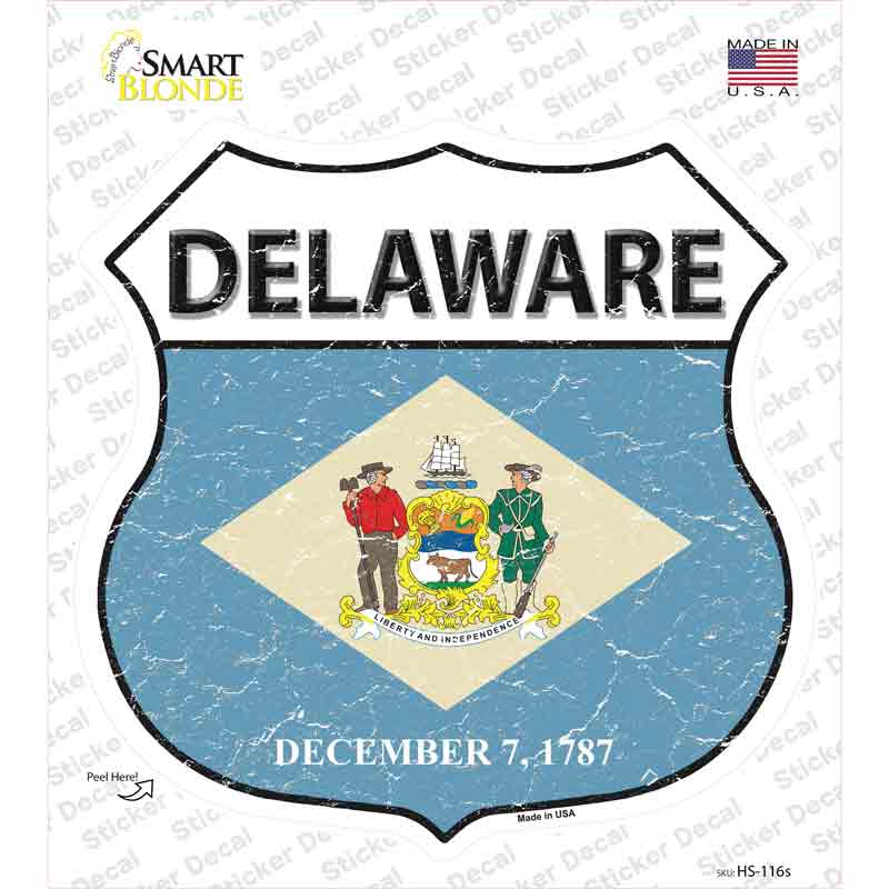 HS-116s-M Delaware Flag Novelty Highway Shield Sticker Decal - Medium