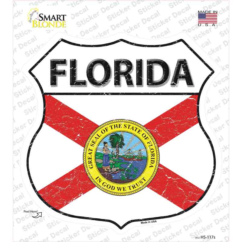 HS-117s-M Florida Flag Novelty Highway Shield Sticker Decal - Medium