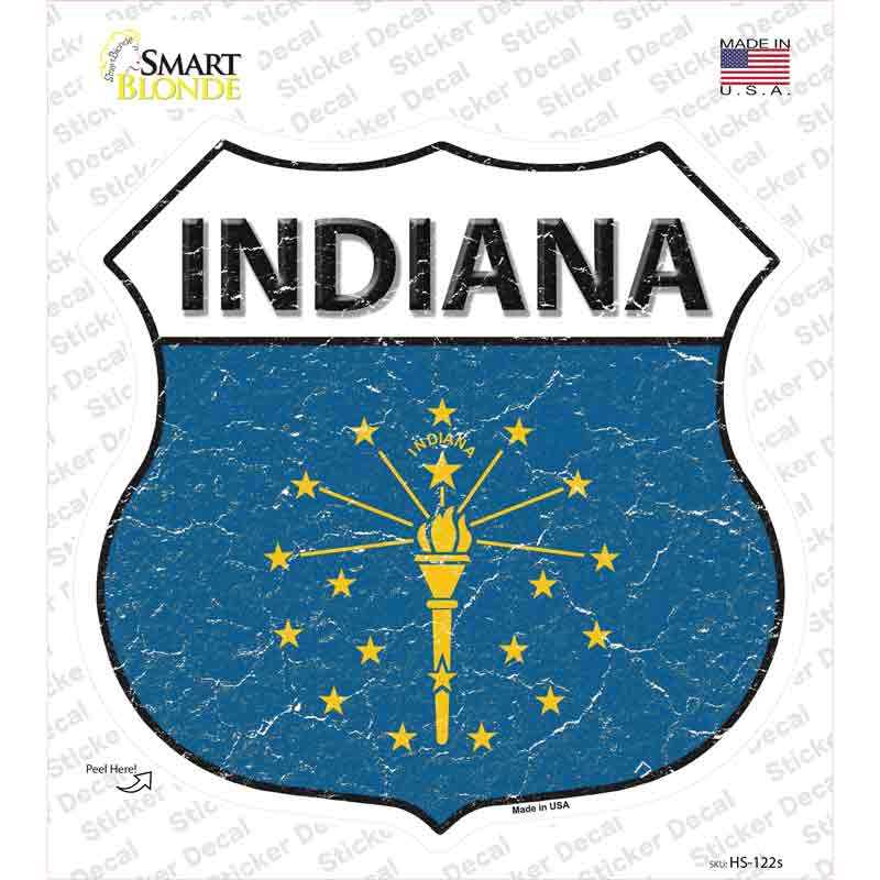 HS-122s-M Indiana Flag Novelty Highway Shield Sticker Decal - Medium