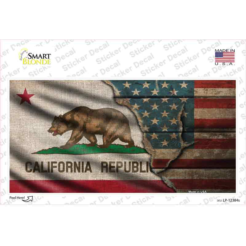 LP-12384s-M California & American Flag Novelty Sticker Decal - Medium
