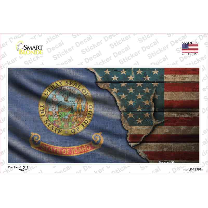 LP-12391s-M Idaho & American Flag Novelty Sticker Decal - Medium
