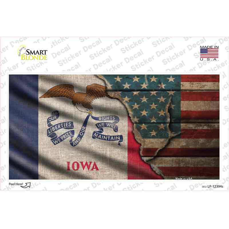 LP-12394s-M Iowa & American Flag Novelty Sticker Decal - Medium