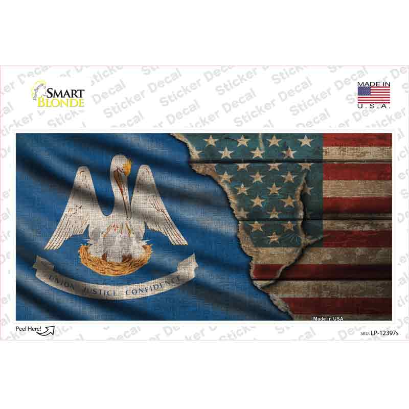 LP-12397s-M Louisiana & American Flag Novelty Sticker Decal - Medium